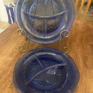 Hazel-Atlas Royal Lace Cobalt Blue Depression Glass Grill Plate Set of 5 – 1930